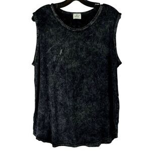 Blue Buttercup Black Vintage Look Mineral Washed Sleeveless Tank Top Medium